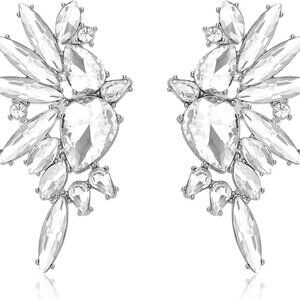 Vintage Rhinestone Statement Earrings Retro Big Cluster Crystal Drop Dangle Earr